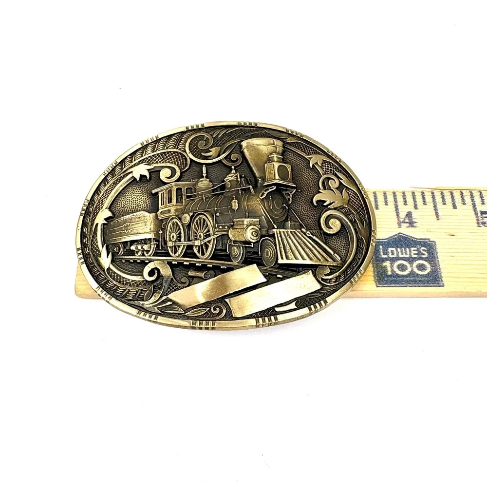 Vintage 1980s ADM Solid Brass Steam Locomotive Train Western Belt Buckle